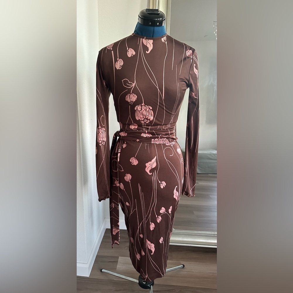 Vintage 70s Valentine Gallery Jill & Jan Dudensing Silk Floral Wrap Dress Size 2 - Picture 4 of 15